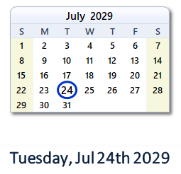 July 24, 2029 calendar