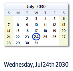 July 24, 2030 calendar