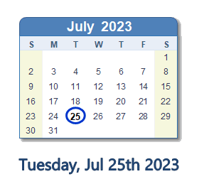 July 25, 2023 calendar