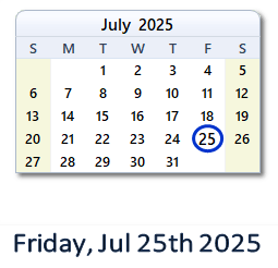 25 July 2025 calendar