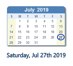 July 27, 2019 calendar