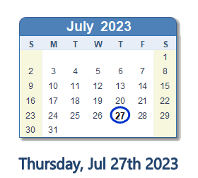 July 27, 2023 calendar