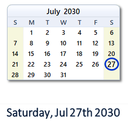 July 27, 2030 calendar