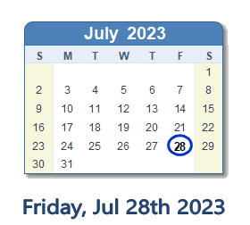 28 July 2023 calendar