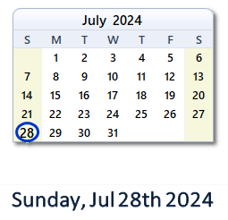 July 28, 2024 calendar
