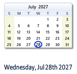 28 July 2027 calendar