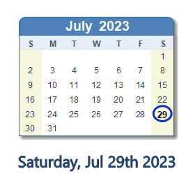 29 July 2023 calendar