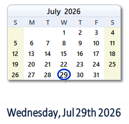 July 29, 2026 calendar