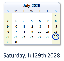 July 29, 2028 calendar