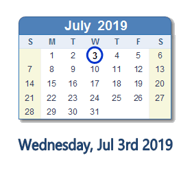 July 3, 2019 calendar