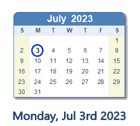 July 3, 2023 calendar