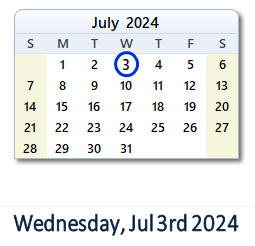 July 3, 2024 calendar