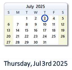 July 3, 2025 calendar