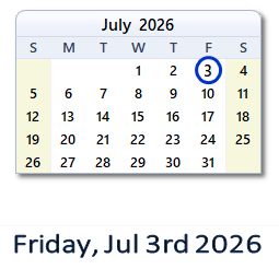 July 3, 2026 calendar