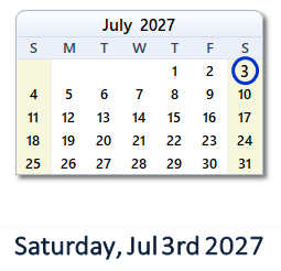 July 3, 2027 calendar