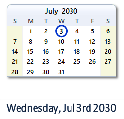 July 3, 2030 calendar
