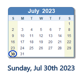 July 30, 2023 calendar