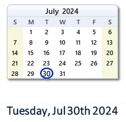 July 30, 2024 calendar