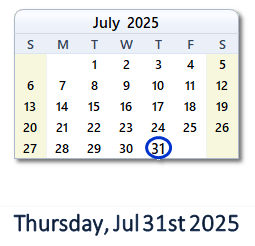 July 31, 2025 calendar