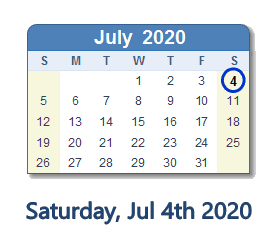 July 4, 2020 calendar