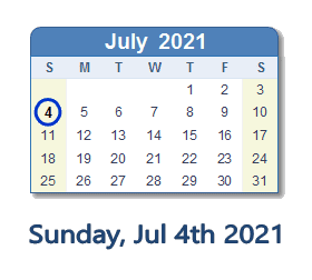 July 4, 2021 calendar