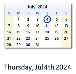 July 4, 2024 calendar