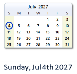 July 4, 2027 calendar