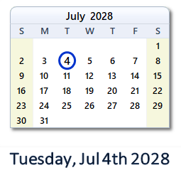 July 4, 2028 calendar
