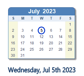 July 5, 2023 calendar