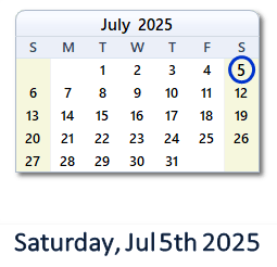 July 5, 2025 calendar
