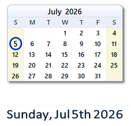 July 5, 2026 calendar