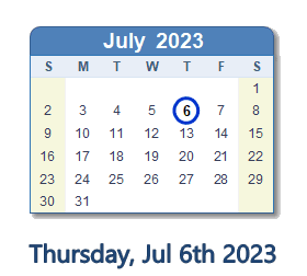 July 6, 2023 calendar