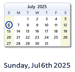 July 6, 2025 calendar
