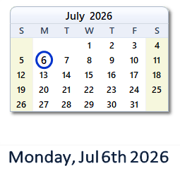 6 July 2026 calendar