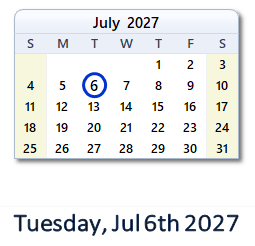 6 July 2027 calendar