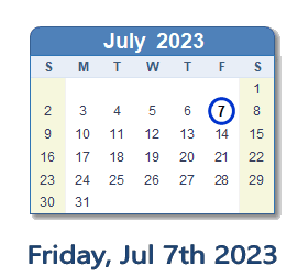 July 7, 2023 calendar