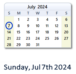 7 July 2024 calendar