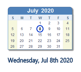 July 8, 2020 calendar