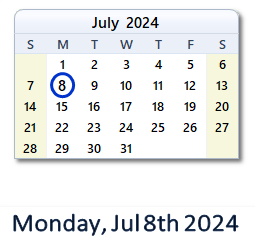 July 8, 2024 calendar