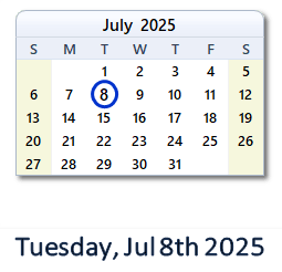 July 8, 2025 calendar