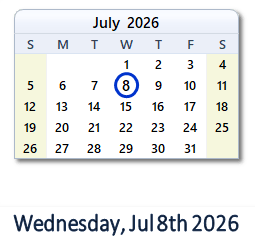 July 8, 2026 calendar