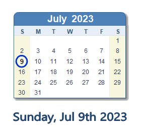 July 9, 2023 calendar