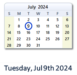 July 9, 2024 calendar