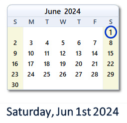 1 June 2024 calendar
