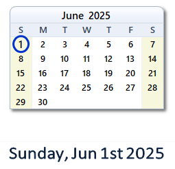 1 June 2025 calendar