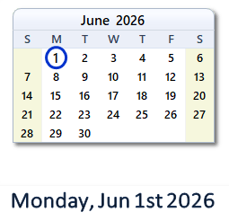 June 1, 2026 calendar