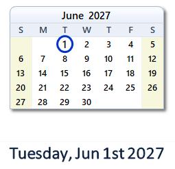 June 1, 2027 calendar
