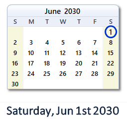June 1, 2030 calendar