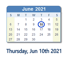June 10, 2021 calendar