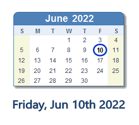 June 10, 2022 calendar